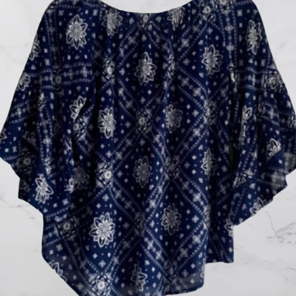 Justice the Tassel Front Bell Sleeve Blouse Top - Navy & White Top‌‌‌‌